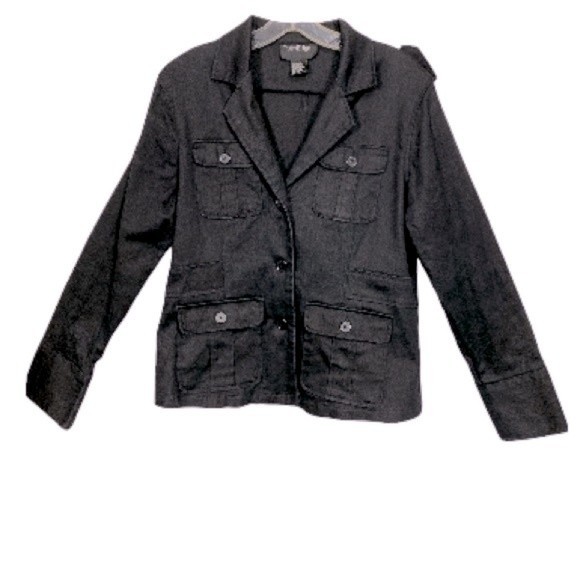 Vintage 90s Outer Edge Utility Jacket Black Twill 4 pocket button closure size L - Picture 13 of 16